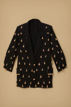 FARM Rio  Vestes<Blazer à franges en raphia noir