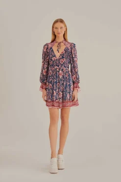 FARM Rio  Robes Courtes<Bleu sarcelle - Robe courte à manches longues Ainika Charm