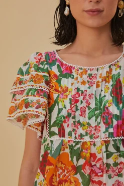 FARM Rio  Chemisiers<Blouse à croquis fleuri blanc cassé