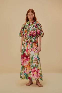 FARM Rio  Chemisiers<Blouse à manches courtes blanc cassé à fleurs peintes