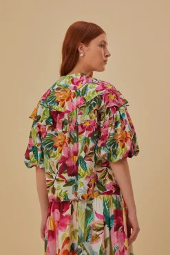 FARM Rio  Chemisiers<Blouse à manches courtes blanc cassé à fleurs peintes
