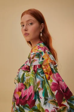FARM Rio  Chemisiers<Blouse à manches courtes blanc cassé à fleurs peintes