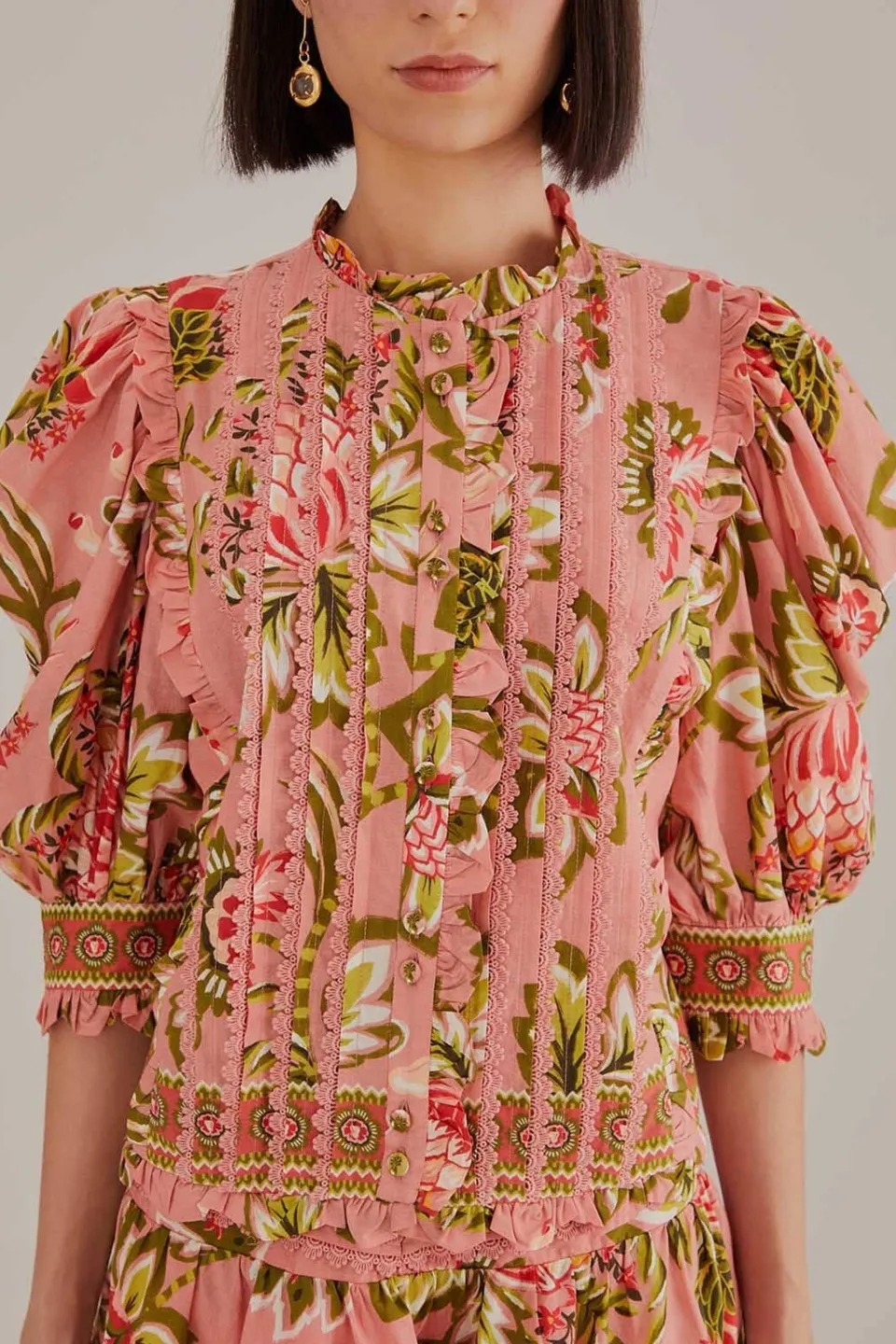 FARM Rio Chemisiers<Blouse à manches courtes florale Aura rose tendre