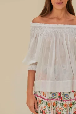 FARM Rio  Chemisiers<Blouse à manches courtes Off-White Blue Yard