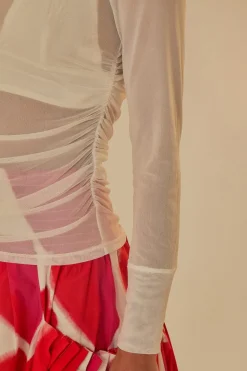 FARM Rio  Chemisiers<Blouse à manches longues en tulle blanc cassé