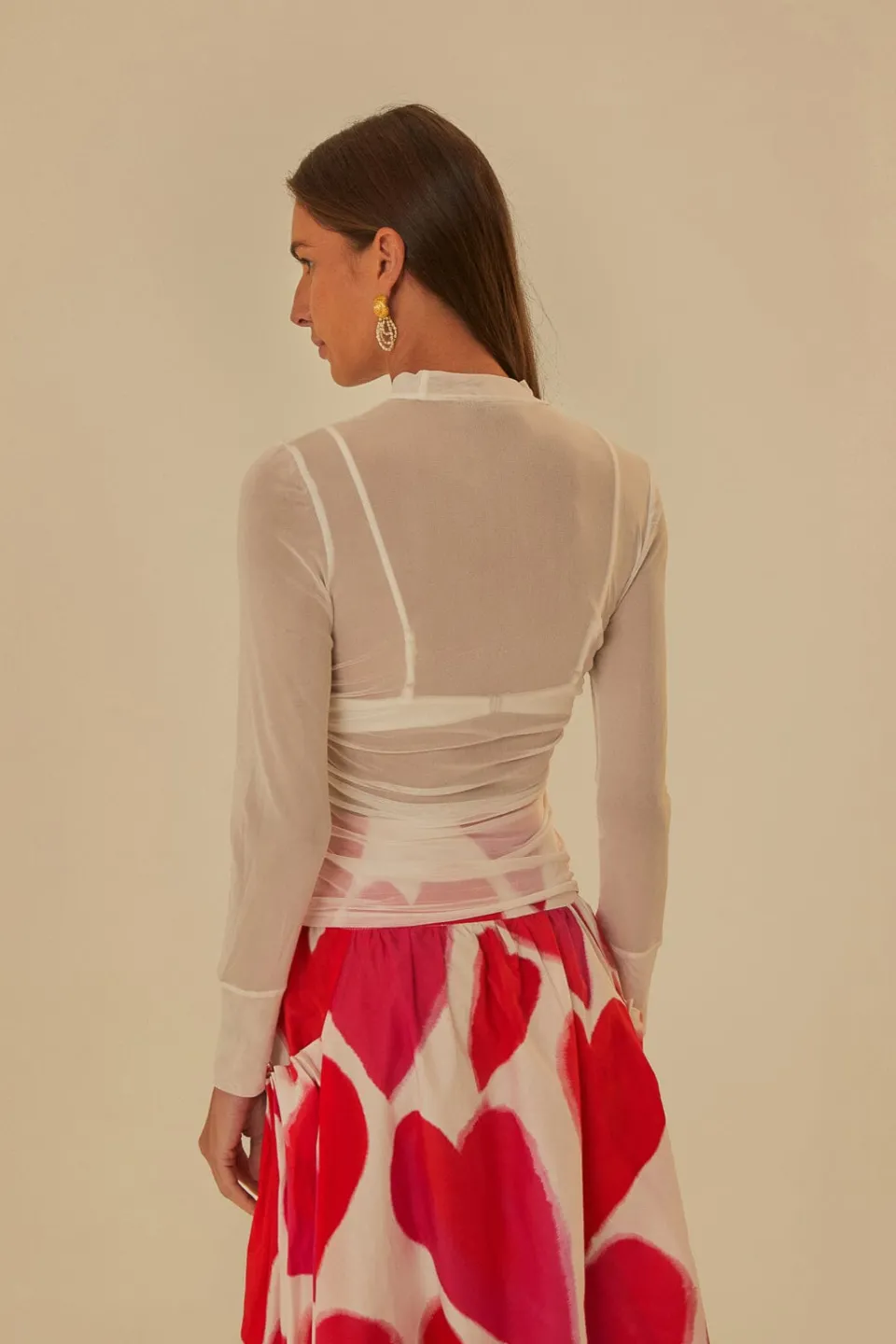 FARM Rio Chemisiers<Blouse à manches longues en tulle blanc cassé