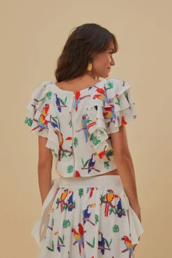 FARM Rio  Chemisiers<Blouse à oiseaux cousus blanc cassé