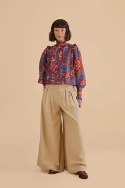 FARM Rio  Chemisiers<Blouse à volants en dentelle bleu clair