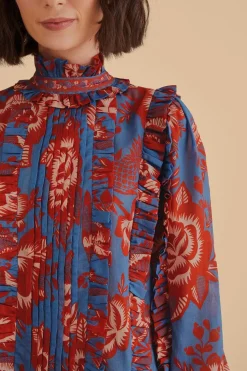 FARM Rio  Chemisiers<Blouse à volants en dentelle bleu clair
