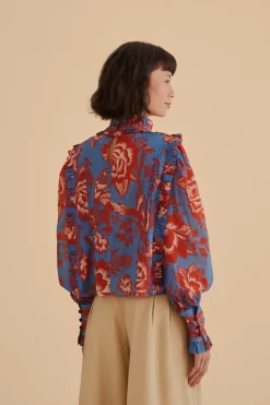 FARM Rio  Chemisiers<Blouse à volants en dentelle bleu clair