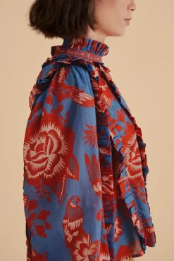 FARM Rio  Chemisiers<Blouse à volants en dentelle bleu clair