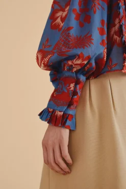 FARM Rio  Chemisiers<Blouse à volants en dentelle bleu clair