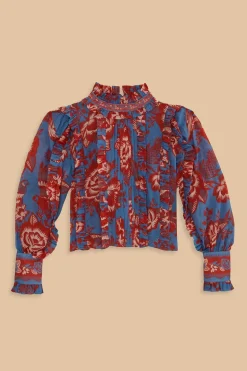 FARM Rio  Chemisiers<Blouse à volants en dentelle bleu clair