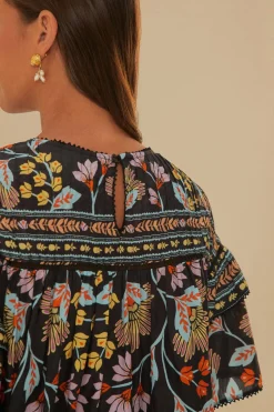 FARM Rio  Chemisiers<Blouse à volants fleurie noire