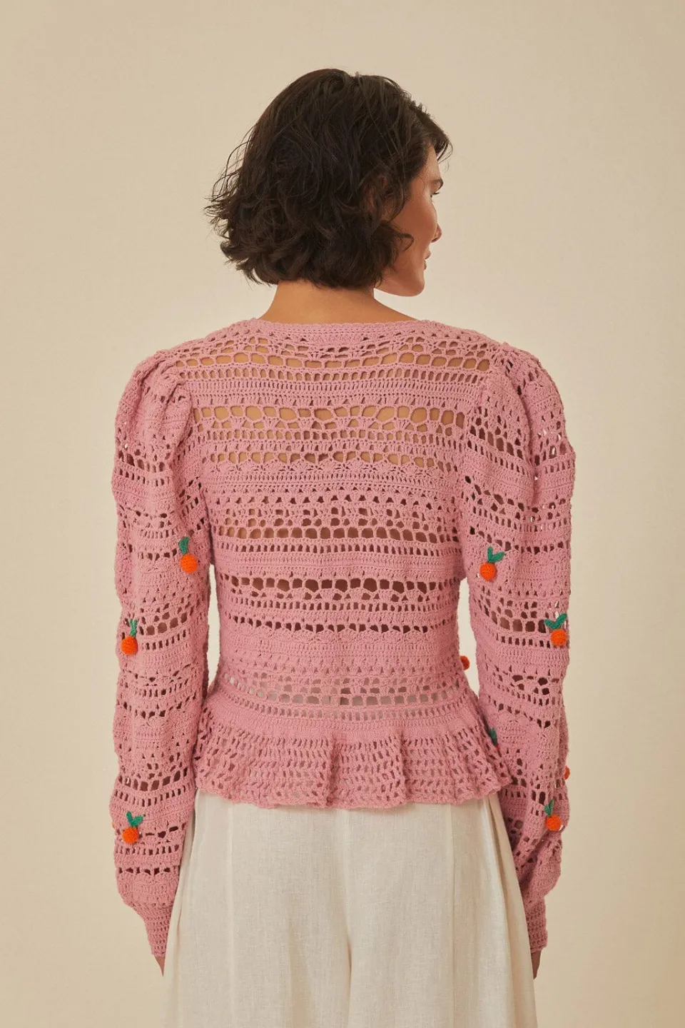 FARM Rio Chemisiers<Blouse au crochet à pampilles rose orange