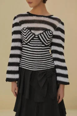 FARM Rio  Chemisiers<Blouse au crochet à rayures noires et blanches