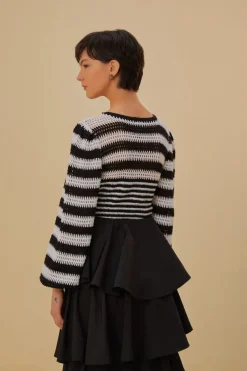 FARM Rio  Chemisiers<Blouse au crochet à rayures noires et blanches