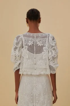 FARM Rio  Chemisiers<Blouse blanche à manches courtes en guipure