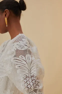 FARM Rio  Chemisiers<Blouse blanche à manches courtes en guipure