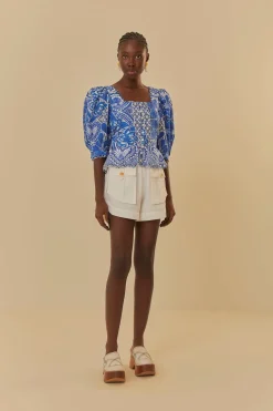 FARM Rio  Chemisiers<Blouse bleue à manches courtes Tile Dream