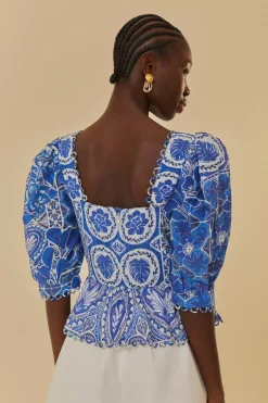 FARM Rio  Chemisiers<Blouse bleue à manches courtes Tile Dream