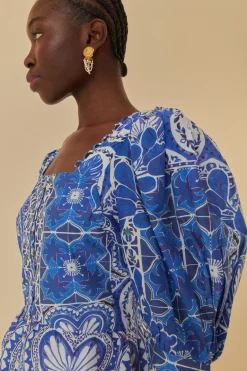 FARM Rio  Chemisiers<Blouse bleue à manches courtes Tile Dream