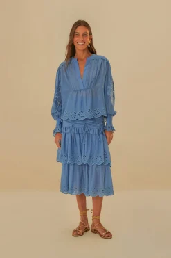 FARM Rio  Chemisiers<Blouse bleue à manches longues en coton biologique