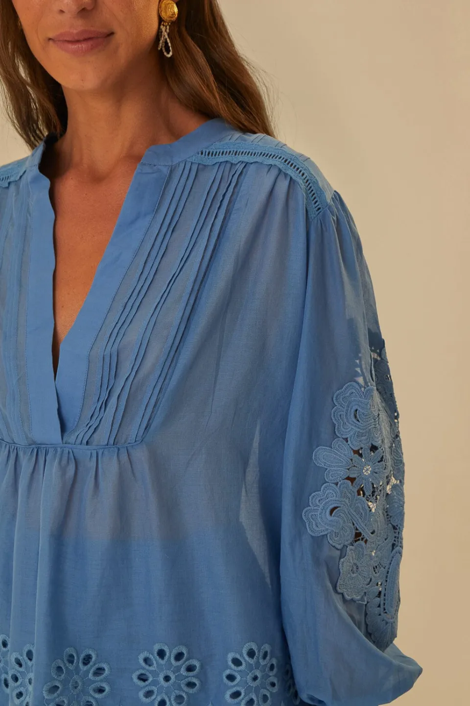 FARM Rio Chemisiers<Blouse bleue à manches longues en coton biologique