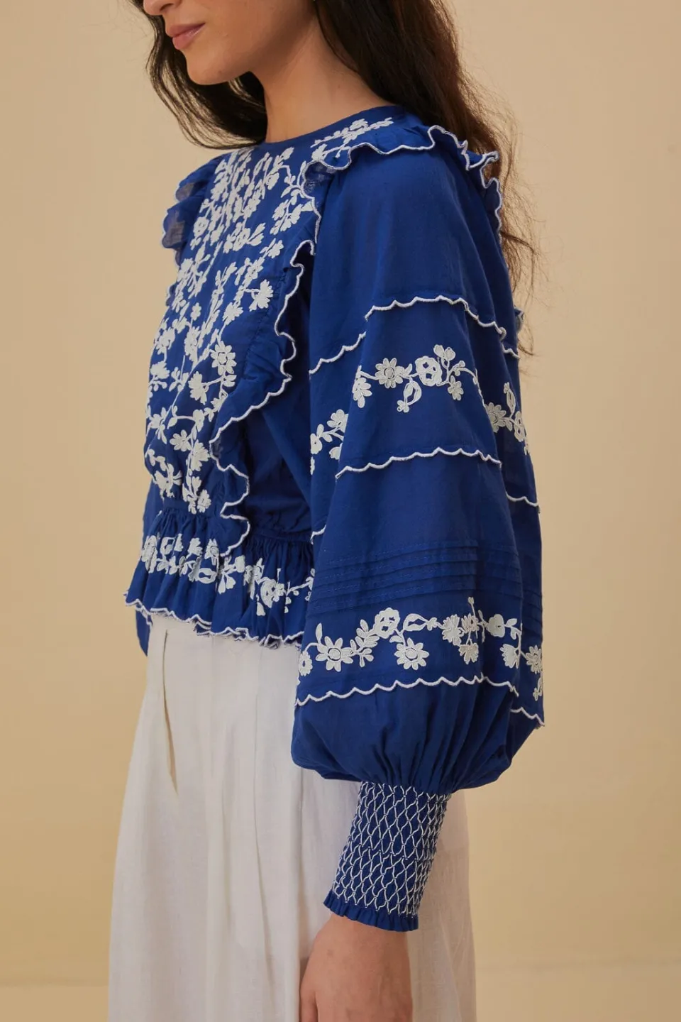 FARM Rio Chemisiers<Blouse brodée à manches longues bleu marine