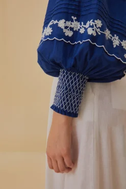 FARM Rio  Chemisiers<Blouse brodée à manches longues bleu marine