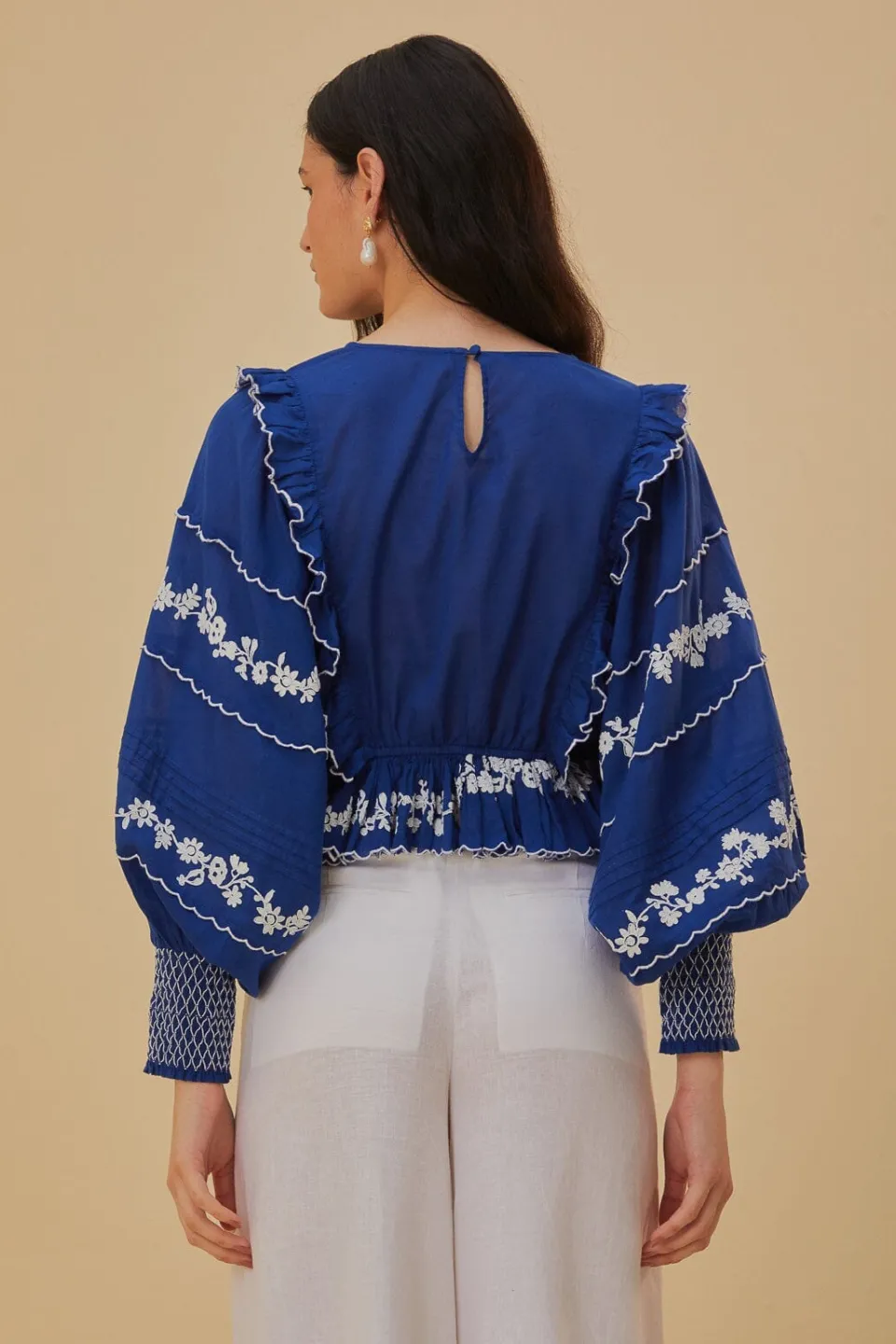 FARM Rio Chemisiers<Blouse brodée à manches longues bleu marine