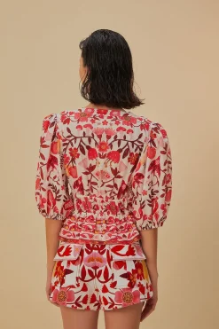 FARM Rio  Chemisiers<Blouse courte blanc cassé Romantic Orchard