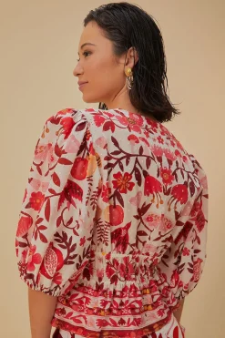 FARM Rio  Chemisiers<Blouse courte blanc cassé Romantic Orchard