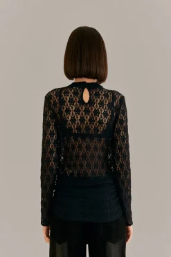 FARM Rio  Chemisiers<Blouse noire à manches longues en dentelle
