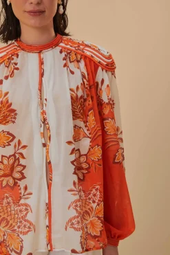 FARM Rio  Chemisiers<Blouse orange en coton biologique à bordure passepoil Aura