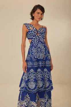 FARM Rio Robes Midi<Blue Flower - Robe midi en lin de qualité supérieure Richelieu Eurofla
