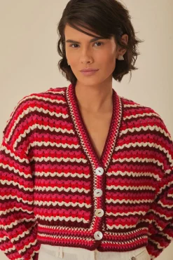 FARM Rio  Gilets<Cardigan au crochet à rayures colorées