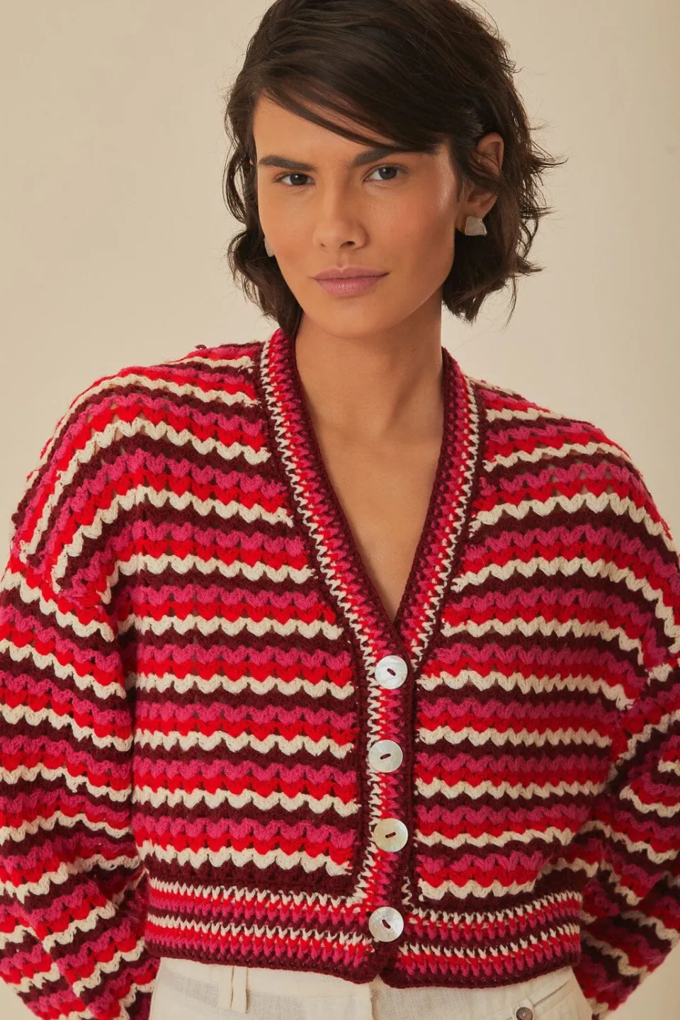FARM Rio Gilets<Cardigan au crochet à rayures colorées