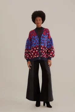 FARM Rio  Gilets<Cardigan en maille à léopards mélangés