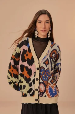 FARM Rio  Gilets<Cardigan en tricot à coeurs ikat mélangés