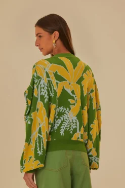 FARM Rio Gilets<Cardigan en tricot à croquis de feuillage vert