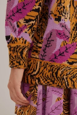 FARM Rio  Gilets<Cardigan en tricot à feuilles de tigre lavande
