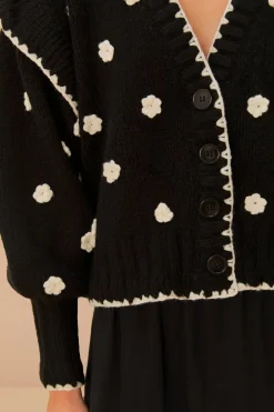 FARM Rio  Gilets<Cardigan en tricot à fleurs noires et blanches