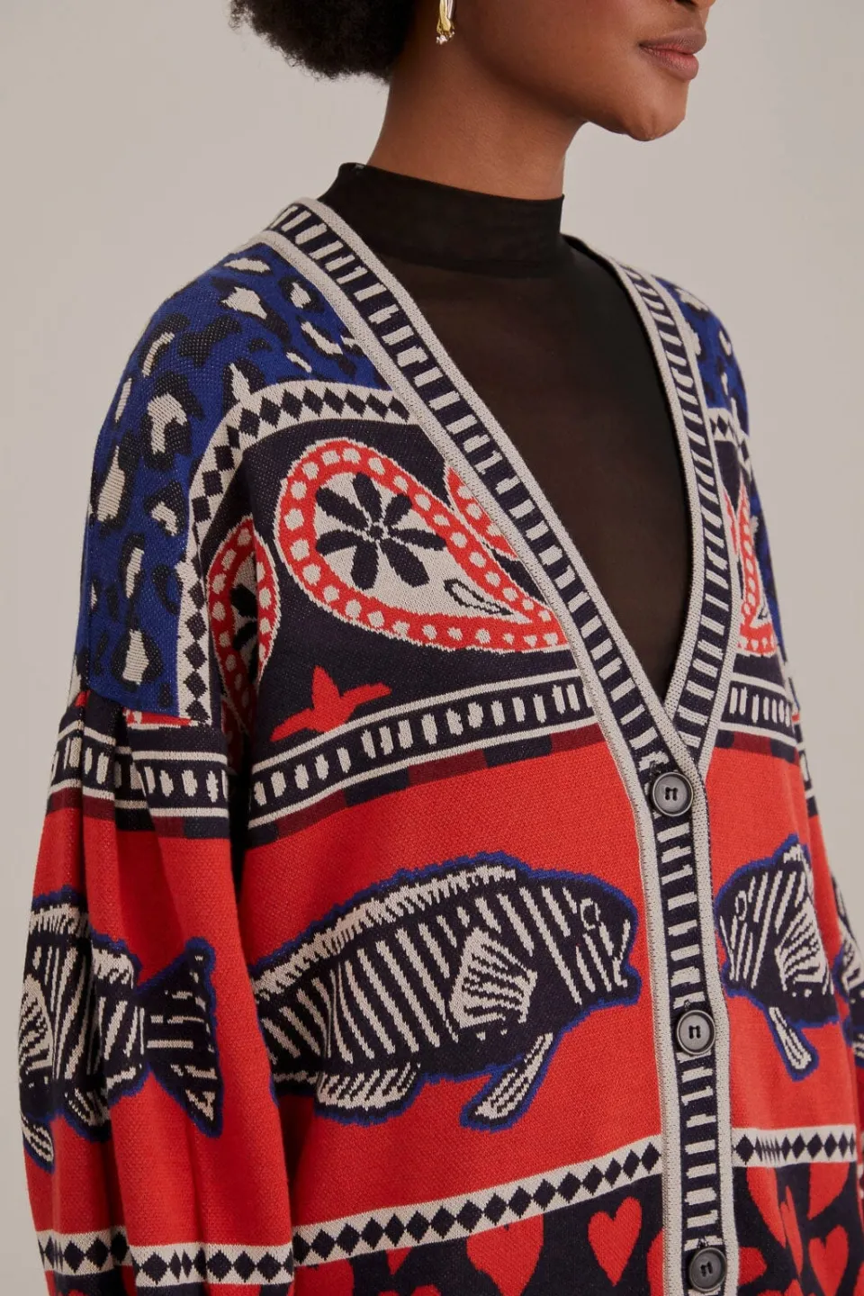 FARM Rio Gilets<Cardigan en tricot à imprimés mélangés bleu marine