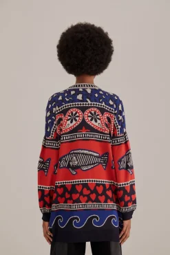 FARM Rio Gilets<Cardigan en tricot à imprimés mélangés bleu marine