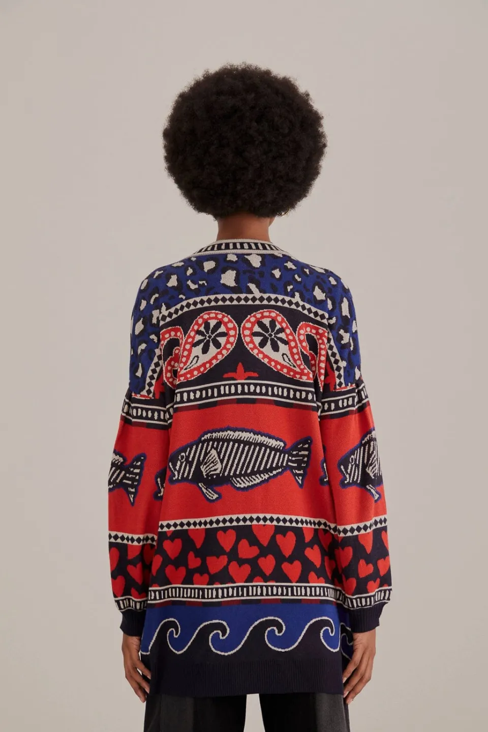 FARM Rio Gilets<Cardigan en tricot à imprimés mélangés bleu marine