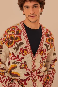 FARM Rio  Gilets<Cardigan en tricot à motif toucans crème