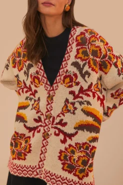 FARM Rio  Gilets<Cardigan en tricot à motif toucans crème