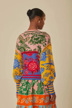 FARM Rio Gilets<Cardigan en tricot à patch floral en dentelle