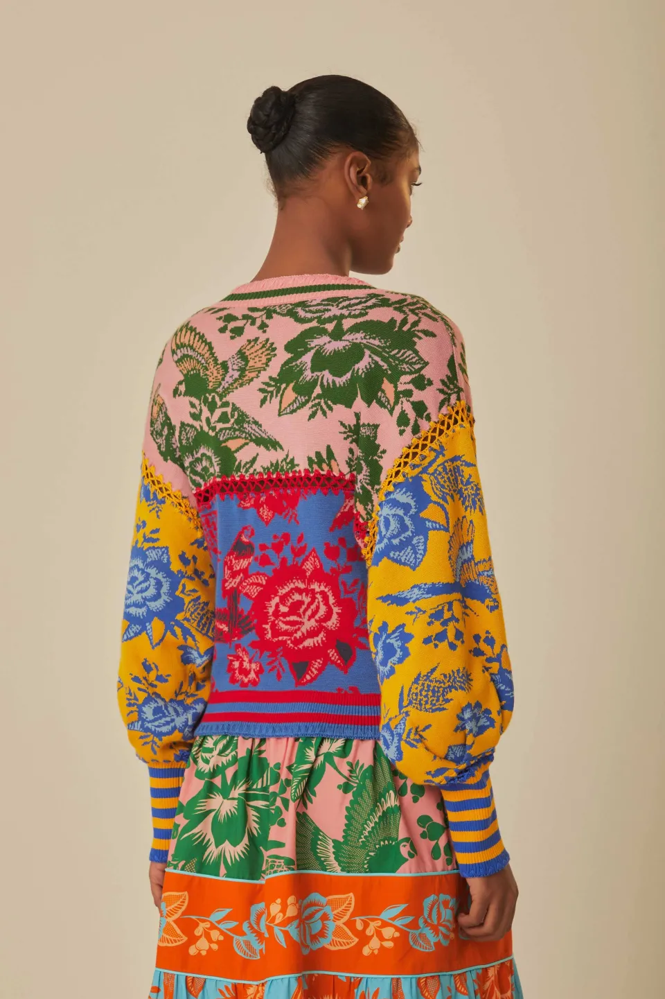 FARM Rio Gilets<Cardigan en tricot à patch floral en dentelle